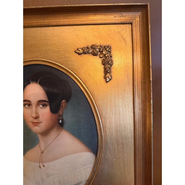 Wood 1940s Gold Framed Portraits: Thomas Sully "Major Biddle" & Anna Von Jagemann "Old Vienna" - A Pair For Sale - Image 7 of 16