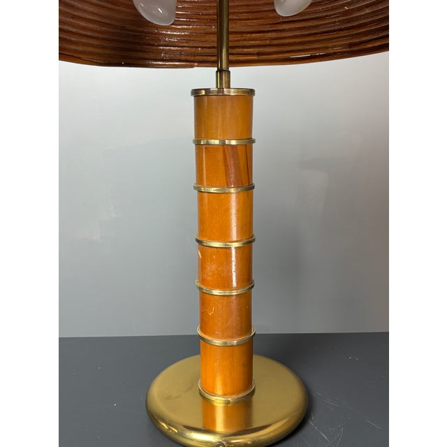 Mid-Century Italian Pencil Reed Rattan Bamboo and Brass Table Lamp, 1960s For Sale - Image 10 of 18