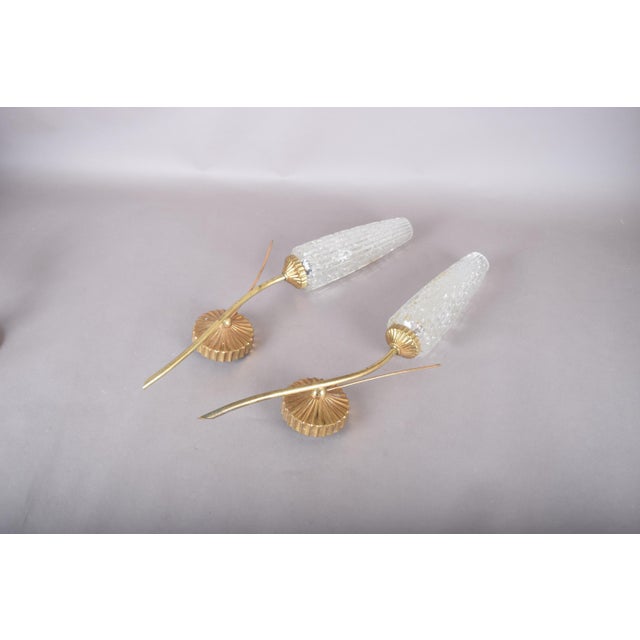 Gold-Toned Wall Sconces with Textured Glass Shades, 1970s, Set of 2 For Sale - Image 11 of 13