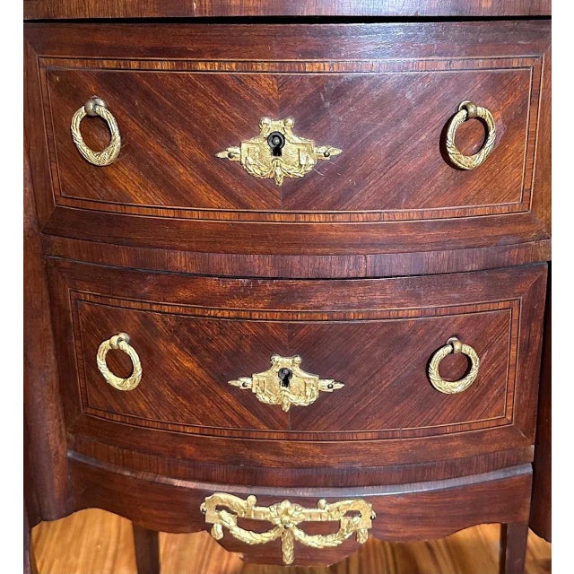 Wood Late 19th Century Louis XVI Style Fruitwood Marquetry 2-Drawer Commode For Sale - Image 7 of 12