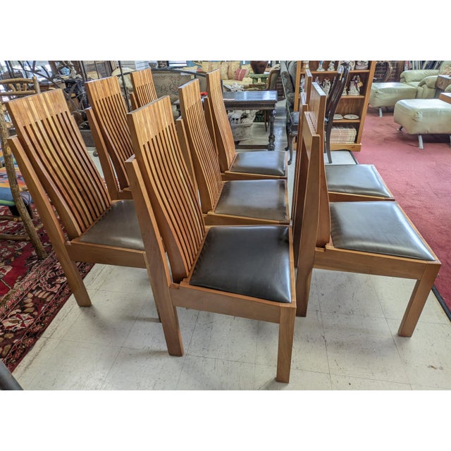 Late 20th Century Monumental Studio Crafted Dining Table & 8 Chairs, Cherry Wood & Tile For Sale - Image 9 of 18