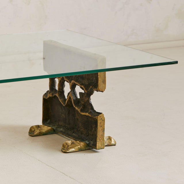 Cast Bronze Base Coffee Table with Glass Top Attributed to Valenti, 1970s For Sale In Chicago - Image 6 of 11