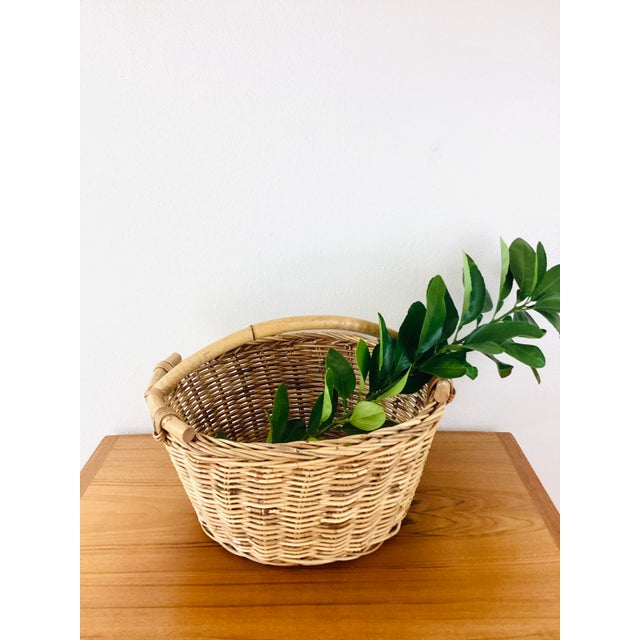 Rustic Vintage Rustic Woven Wicker / Reed & Bamboo Gathering Basket For Sale - Image 3 of 7