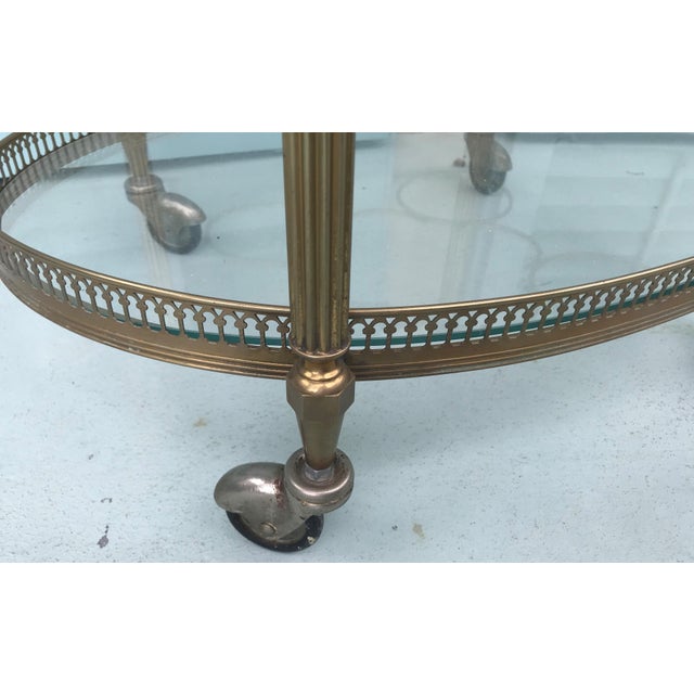 Mid Century Brass Oval Serving Cart With Removable Gallery Tray Top and Bottle Rack For Sale - Image 4 of 8