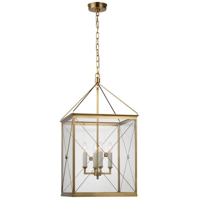 Traditional Julie Neill for Visual Comfort Signature Rossi Medium Lantern in Antique-Burnished Brass with Clear Glass For Sale - Image 3 of 6
