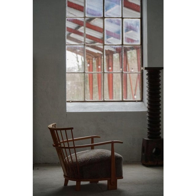 1940s Lounge Chair in Elm and Lambswool from Fritz Hansen, 1940s For Sale - Image 5 of 18