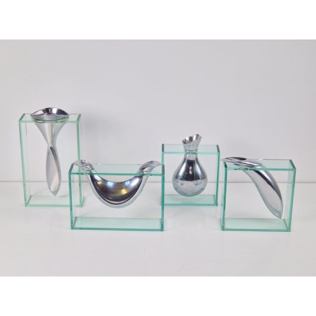 Art Vase in Aluminum and Glass attributed to Lisa Mori, Italy, 1980s, Set of 4 For Sale - Image 6 of 18