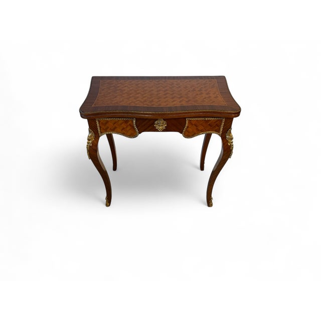Wood Parquetry Game Table with Green Felt Top, 1950s For Sale - Image 7 of 9