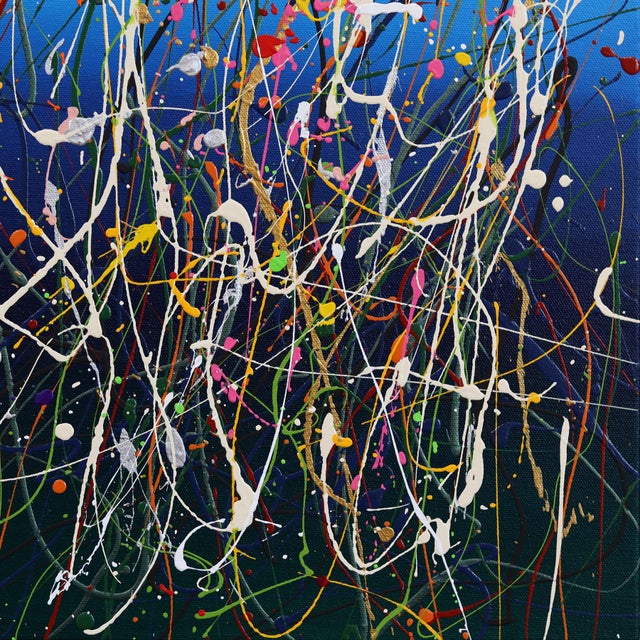 Celebration 6 - Abstract Expressionist Vibrant Blue Tone Textural Drip Painting by Marc Raphael For Sale In Los Angeles - Image 6 of 9