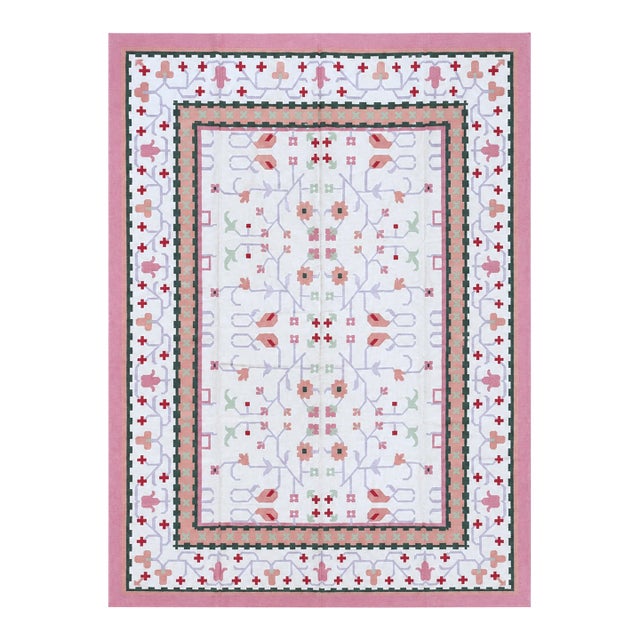 Handmade Indian Pastel Flatweave | Dhurrie Kilim | 12x15 For Sale