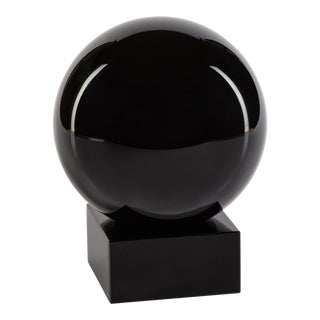 Sakinah Decorative Crystal Glass Orb on Base, Small, Black For Sale