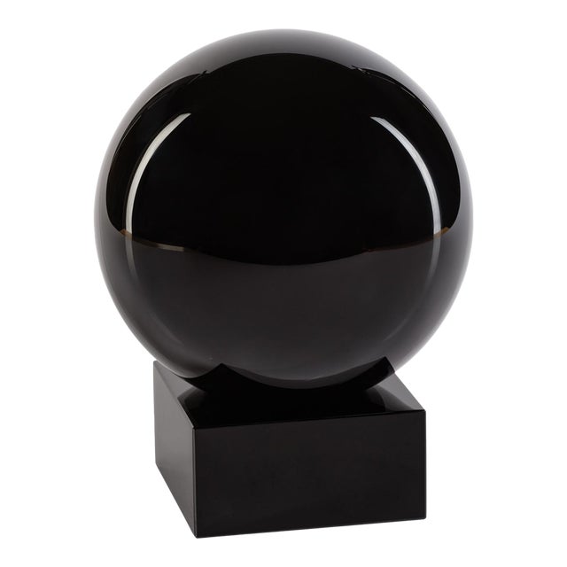 Sakinah Decorative Crystal Glass Orb on Base, Small, Black For Sale