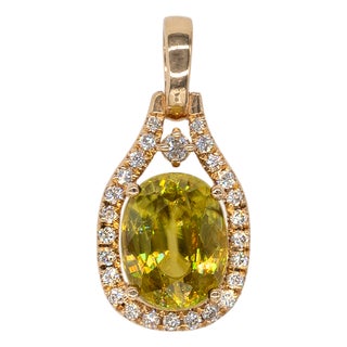 2.1Ct Sphene Pendant With Earth-Mined Diamond Accents in Solid 14k Gold, 8x6mm For Sale