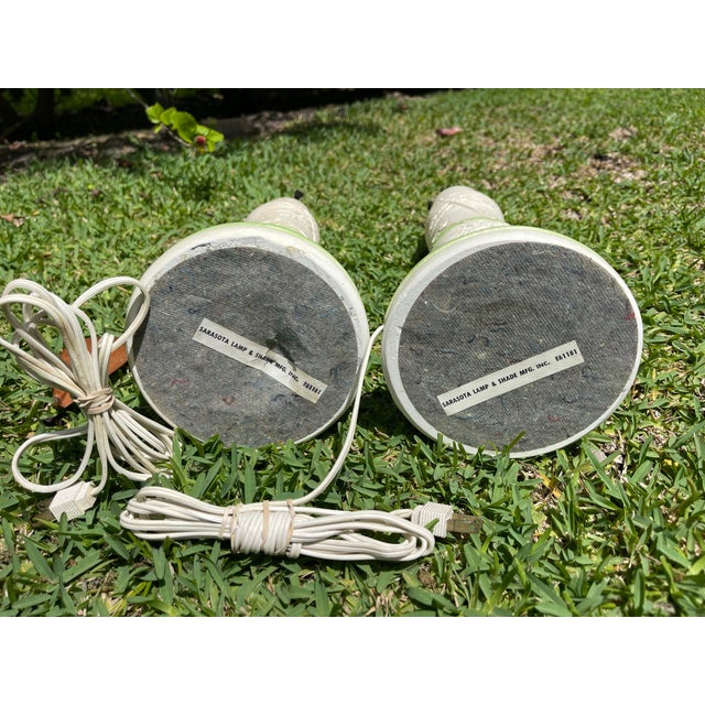 Ivory Vintage Faux Bamboo Plaster Lamps in Ivory & Celadon for Sarasota Lamp Co – Pair For Sale - Image 8 of 12