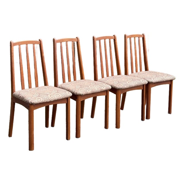 1980s Koda Woodcraft Danish Modern Teak Slat Back Side Dining Chairs -4 For Sale