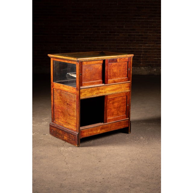 Antique Oak Barber Shop Display Cabinet For Sale - Image 4 of 13