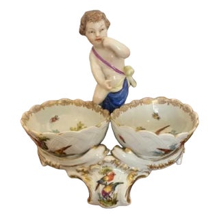 Victorian Continental Porcelain Salt & Pepper Holders, 1880s, Set of 3 For Sale