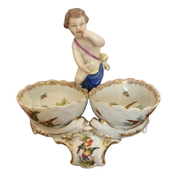 Victorian Continental Porcelain Salt & Pepper Holders, 1880s, Set of 3 For Sale