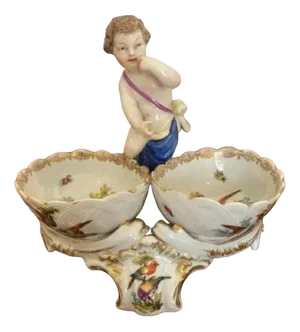 Victorian Continental Porcelain Salt & Pepper Holders, 1880s, Set of 3