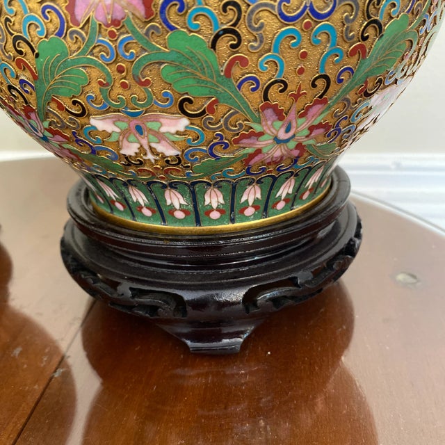 Gold Early 20th Century Large Japanese Cloisonne Lidded Jar Urn - a Pair For Sale - Image 8 of 11