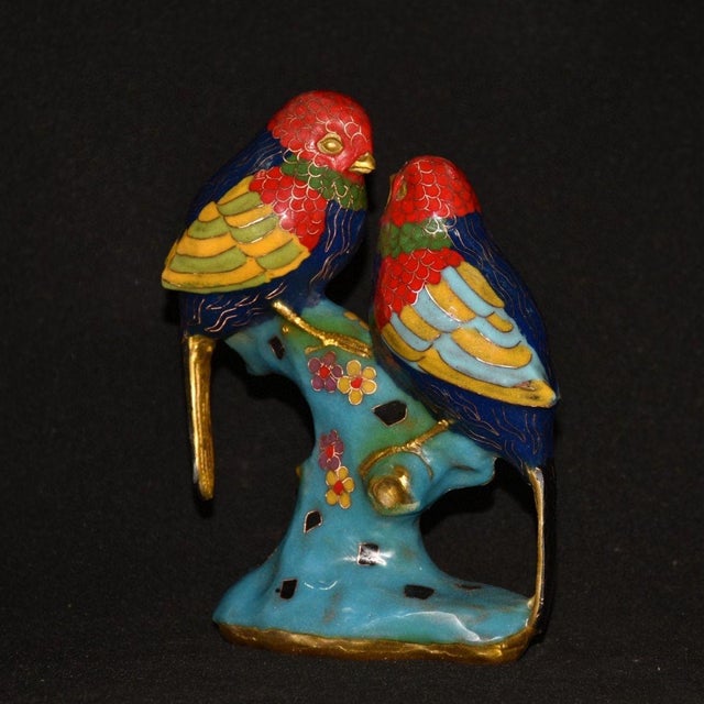 Vintage Cloisonne Enamel Bird Pair Figurine – 8.3" Two Lovebirds on Branch For Sale In Los Angeles - Image 6 of 8