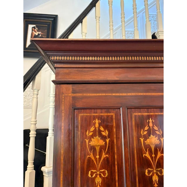 Brown Large Antique Victorian Inlaid Figured Mahogany 3 Door Wardrobe, 1880 For Sale - Image 8 of 13