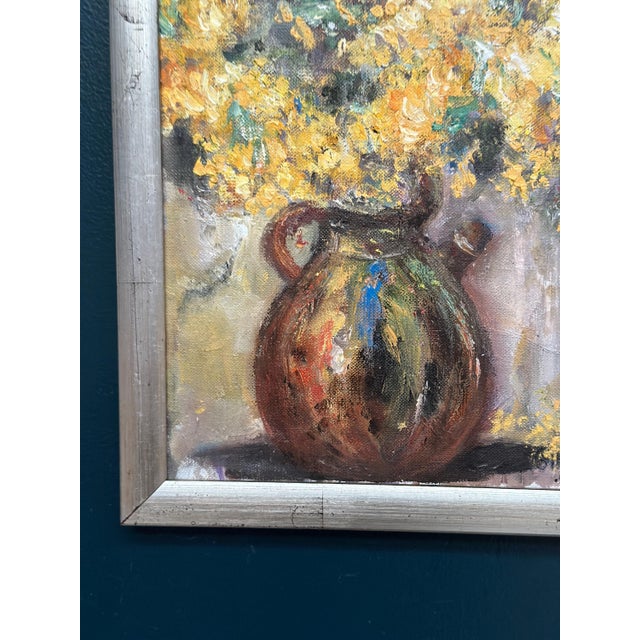 Monica Gilhorn, Vessel with Mimosa, 1950s, Oil on Canvas, Framed For Sale - Image 6 of 13