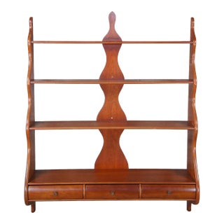 Vintage Colonial Style 4 Tier Serpentine Cherry Wall Hanging Trinket Curio Shelf For Sale