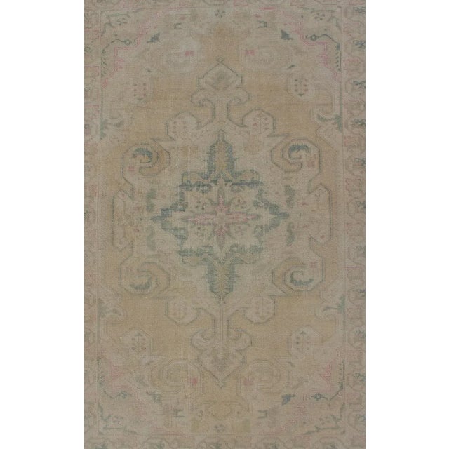 Vintage Oushak Rug From Turkey With Muted Colors and Floral Medallion For Sale - Image 4 of 11