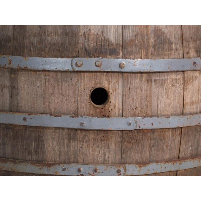 Rustic Vintage Wooden Barrel with Iron Straps, Central Europe, 1920 For Sale - Image 3 of 7