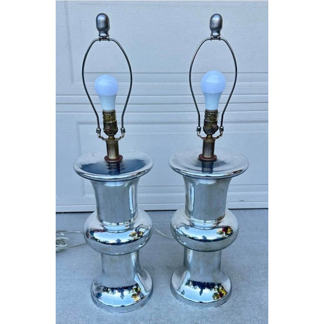 Bull Nose Cylinder Mercury Glass Table Lamps - a Pair For Sale - Image 17 of 18