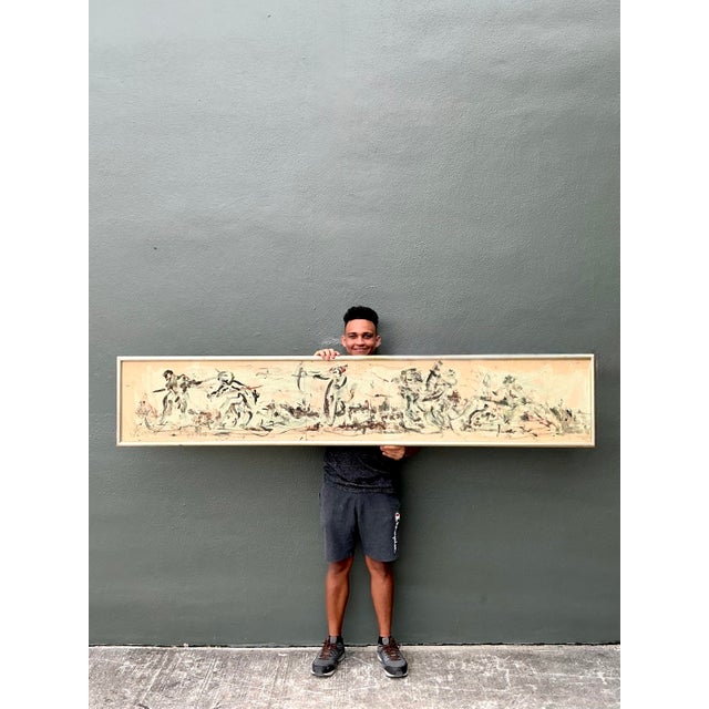 This extraordinary original oil painting, dated 1966, is a masterful exploration of Mid-Century Abstract Expressionism....