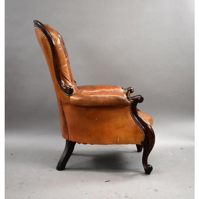 Brown Victorian Leather Armchair, 1880s For Sale - Image 8 of 12
