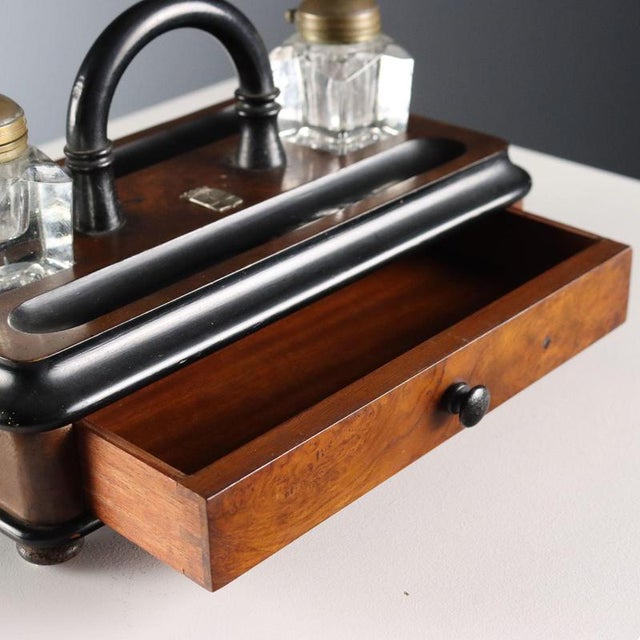 Wood Wooden Inkwell with Drawer For Sale - Image 7 of 9