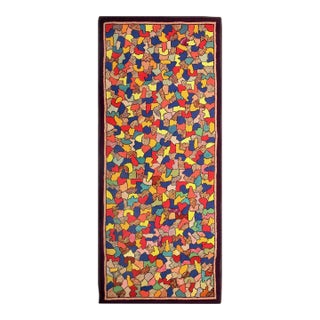 1930s Multicolored Abstract Folk Art Antique American Hooked Rug 2'10" X 6'6". Handknotted Wool Carpet For Sale