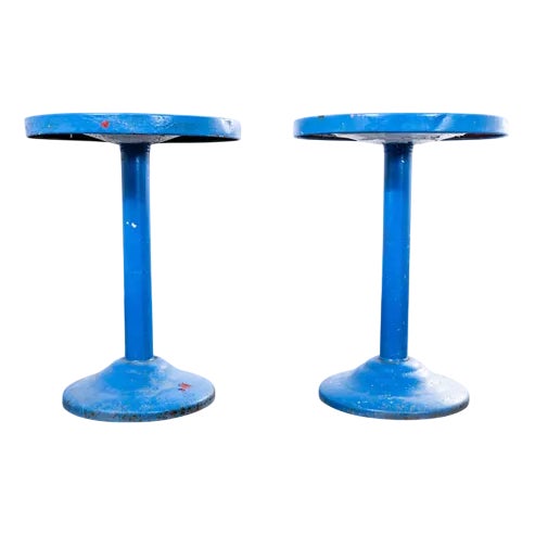 Round Royal Blue Side or Dining Tables from Tolix, 1950s, Set of 2 For Sale