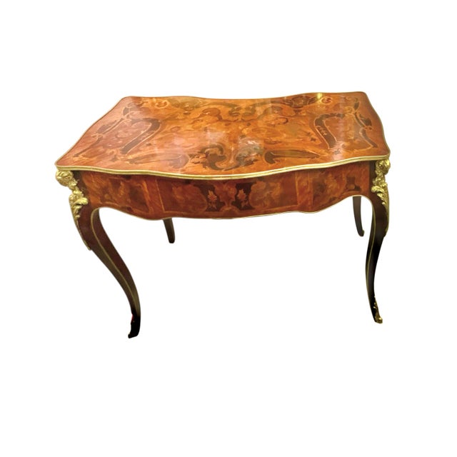 French Early 20th Century Desk French Style Floral Design Writing Table Kidney Shape Antique Classic Decor For Sale - Image 3 of 9