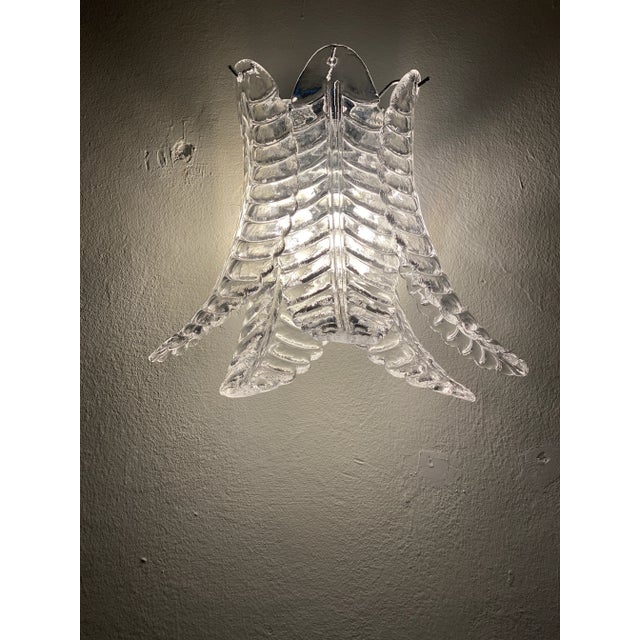 Metal Set of Two Contemporary Italian Transparent “Felci” Murano Glass Wall Sconce For Sale - Image 7 of 9