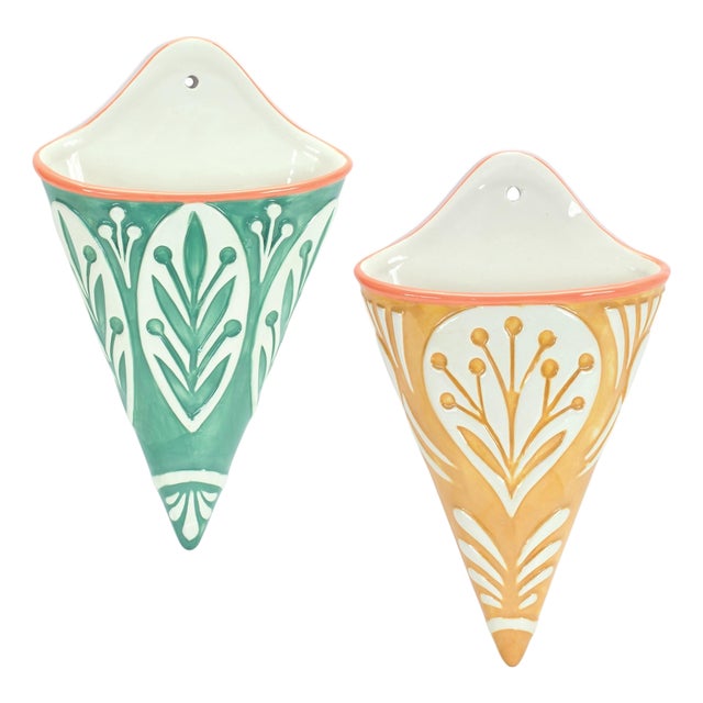 Ornamental Ceramic Wall Pocket (Set of 2) For Sale