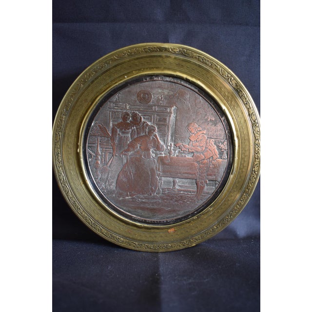 Antique Mixed Metal Trinket Box French Lid Brass Copper Le Message Relief For Sale In Philadelphia - Image 6 of 18