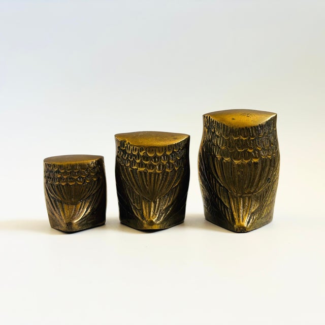Vintage Brass Owls - Set of 3 - Made in Korea For Sale - Image 4 of 10