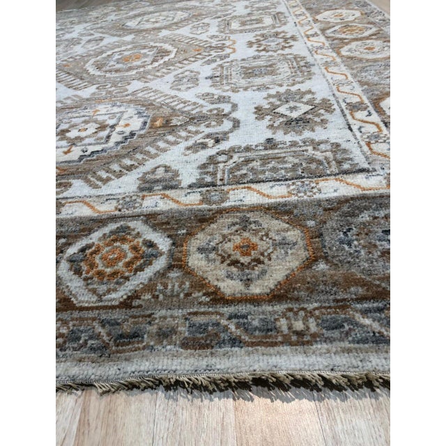 Contemporary 6x9 Sloane Kazak Blue Ivory Transitional Medallion Modern Hand Knotted Wool Rug For Sale - Image 3 of 4
