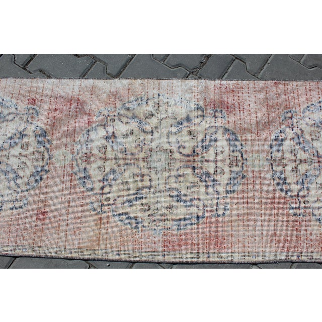 Beige Distressed Vintage Oushak Rug Runner - 24"x131" For Sale - Image 8 of 10