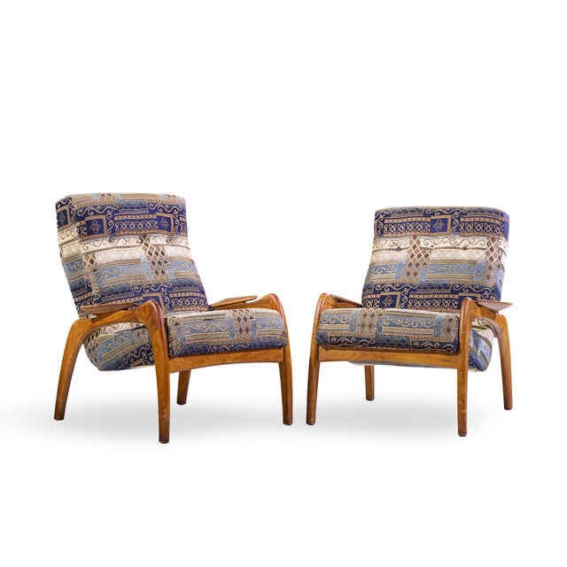 Adrian Pearsall for Craft Associates Mid Century Walnut Lounge Chairs - Pair Each chair measures: 30.25 wide x 31 deep x...