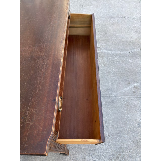 Vintage Mahogany Dresser | Colonial Revival Chest of Drawers | Hepplewhite Style Bedroom Dresser | Traditional Wood Three Drawer Chest For Sale - Image 9 of 12