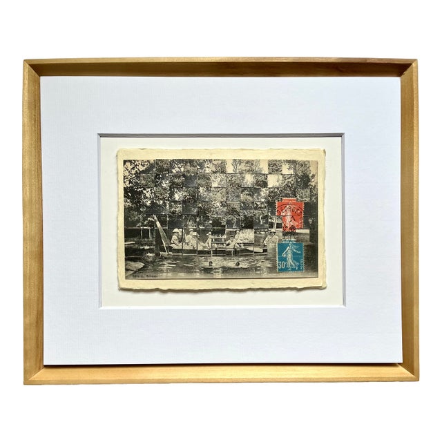 En Bateau - Unique Hand Cut and Woven Vintage Photo Postcards, Framed For Sale