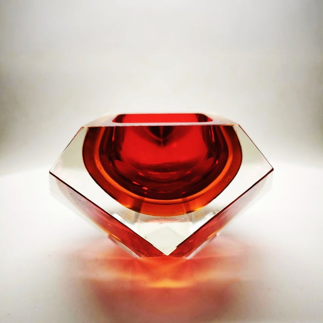 Ashtray or Catch-all in Murano Glass by Flavio Poli for Seguso. Two Stunning Rare Submerged colors - Red and Golden...