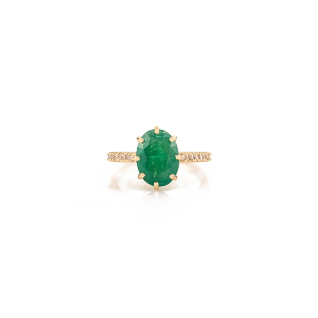 Antique 8 Prong Set 2.68 Ct Emerald Diamond Ring in 14k Gold Size 5.5 For Sale - Image 4 of 15