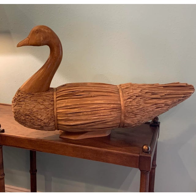 Large scale goose with carved. wood head, neck and feet. Body is dried rush and reed. Would make a very interesting fall...