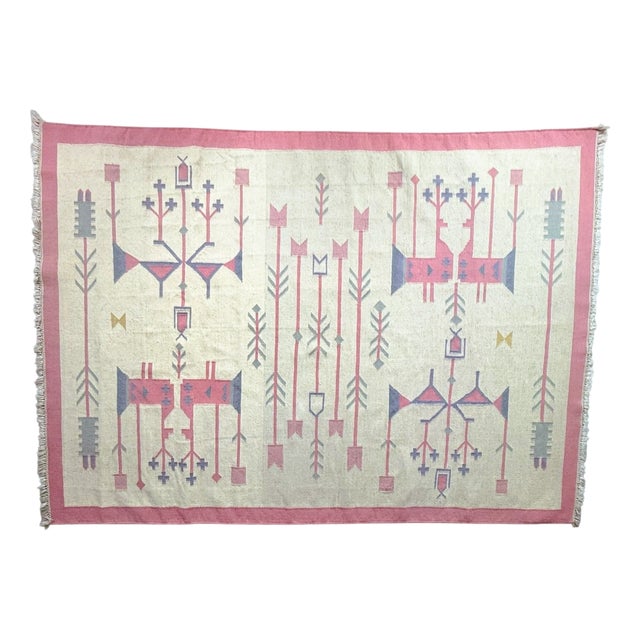 Vintage Folk Art Kilim Rug in Wool and Cotton, Poland, 1970s For Sale